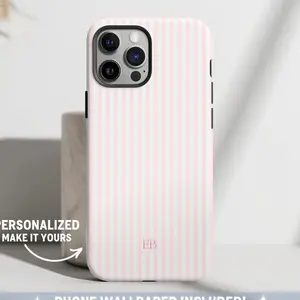 Personalized Pink Phone Case Custom Monogram iPhone Case Aesthetic Pink Striped Phone Case Summer Coastal Phone Case Preppy Phonecase Beachy