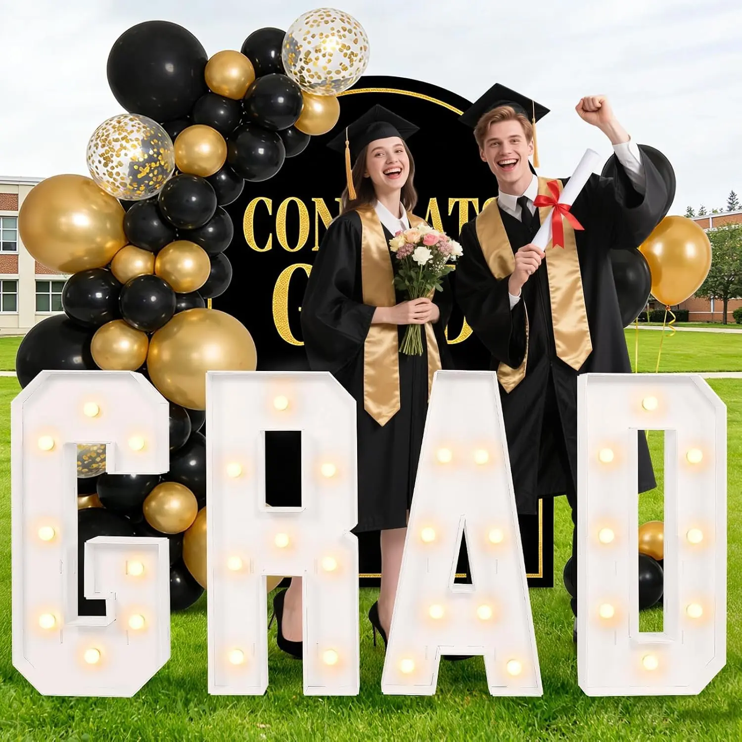Graduation Decorations 2026, 3FT Tall Marquee Letters Grad LED Letter Sign Supplies, Large DIY Pre-Cut Foam Board Kit Decor for Kindergarten Preschool High School College Prom Graduation