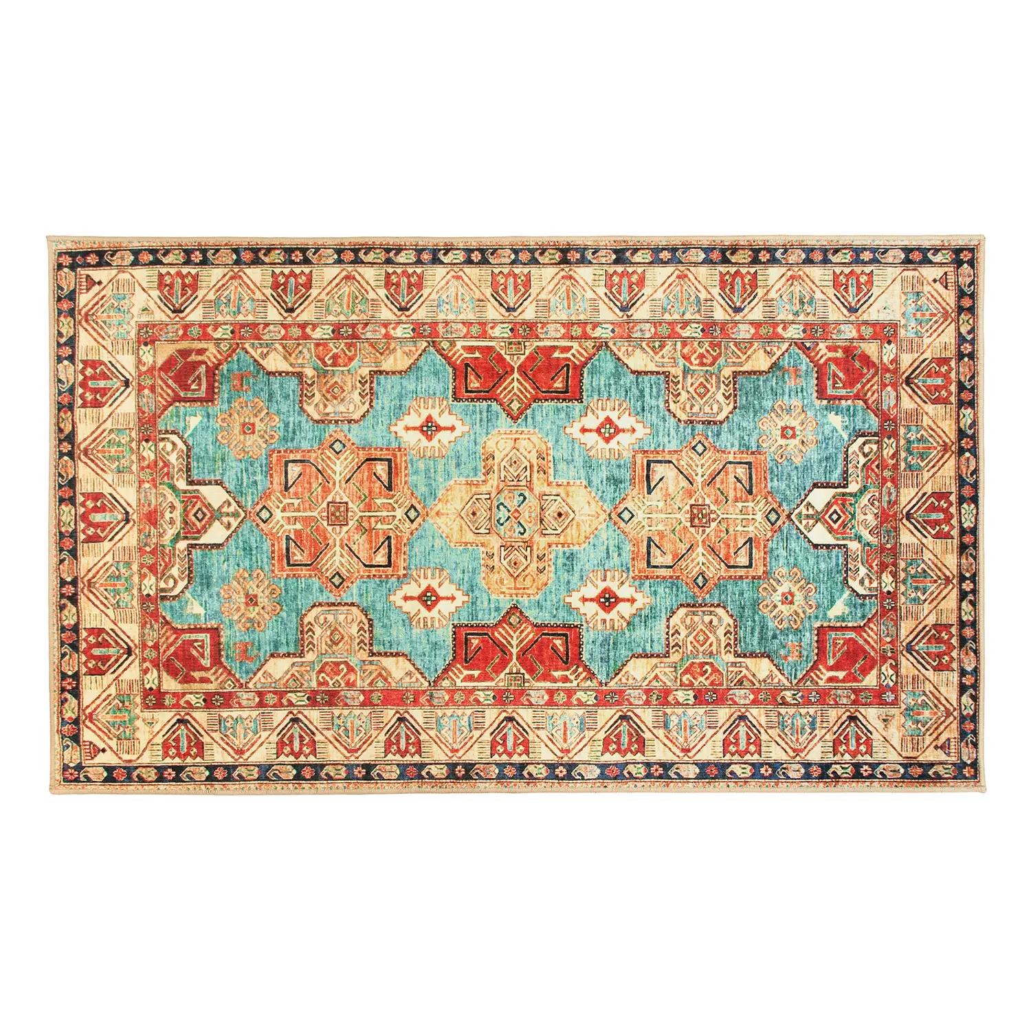 My Magic Carpet Ottoman Turquoise Machine Washable Area Rug, 3x5 Stain Resistant, Non-Slip, Waterproof