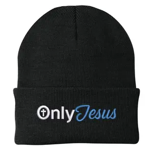 Only Jesus Embroidered Beanie Premium Quality Polyester Super Stretch 2 1/2" Cuff 7" W x 8" H NL-304CB