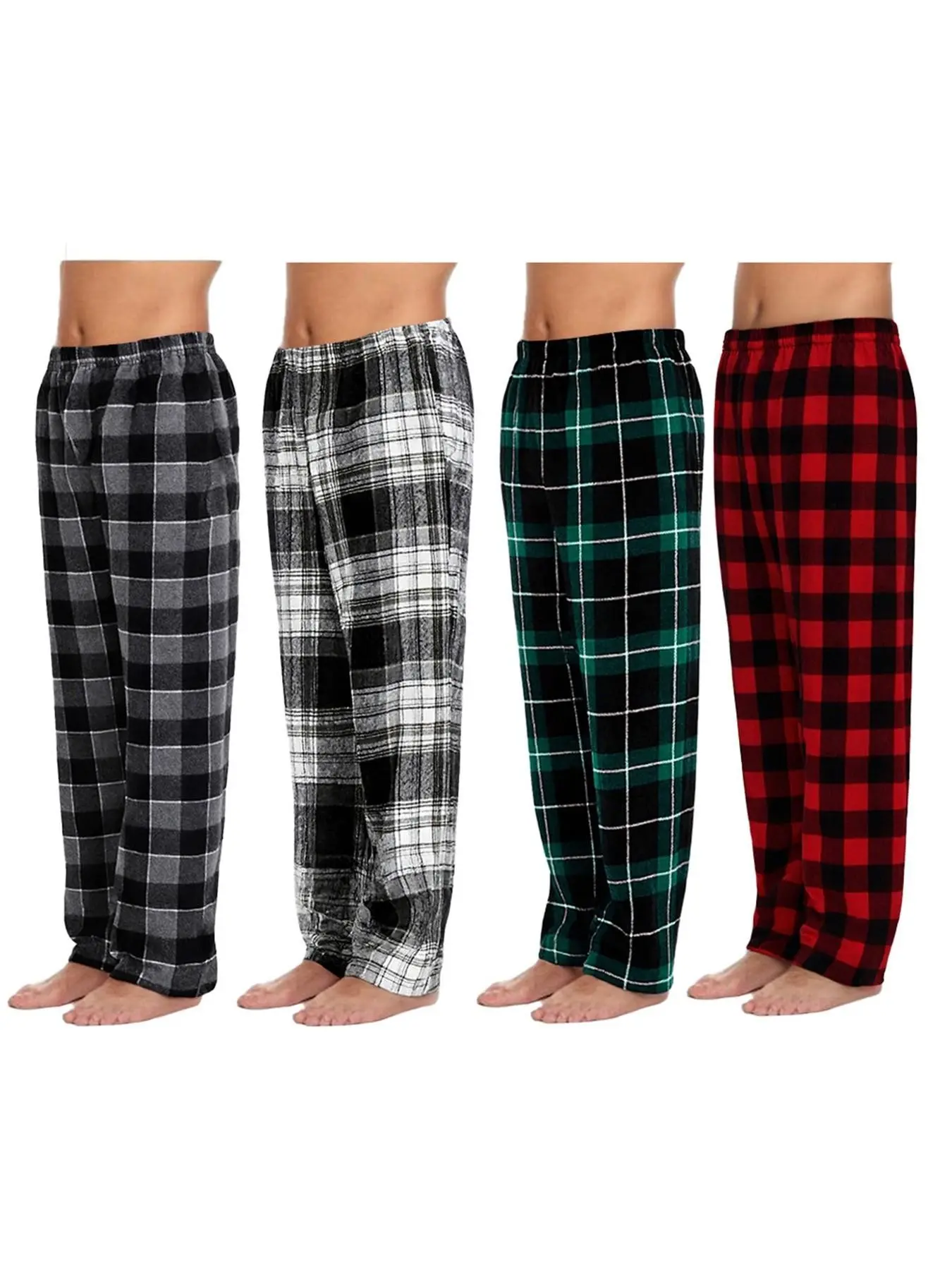 Men's Plaid Series Home Pants Set, Casual Fitted Fashion 4-Piece, Multi-Color Elements, Essential for Cabinets, Spring & Fall, Loungewear Pajama Checked Pajama Bottoms, PJ Bottoms