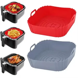 Reusable Silicone Air Fryer Liners, Non-Stick Pizza Tray, Chicken Frying Basket, Durable Oven Safe Accessories