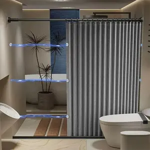 Bathroom Folding Shower Curtain for Dry Wet Separation, Privacy Protection, Metal Hook Included, No Rod Needed, Contemporary Style