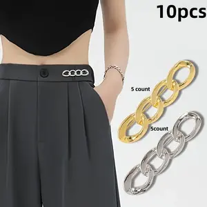 Chain Shaped Pant Waist Buckle, 10pcs Adjustable Buttons Pins for Jeans Women Skirt Clothes, Sewing Accessories for Daily Use, Adjustable Clips