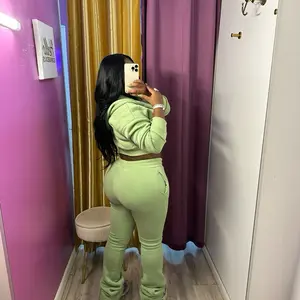 Stacked Fall Joggers - Green High-Waisted Joggers with Pockets & Drawstring for Comfortable Wear