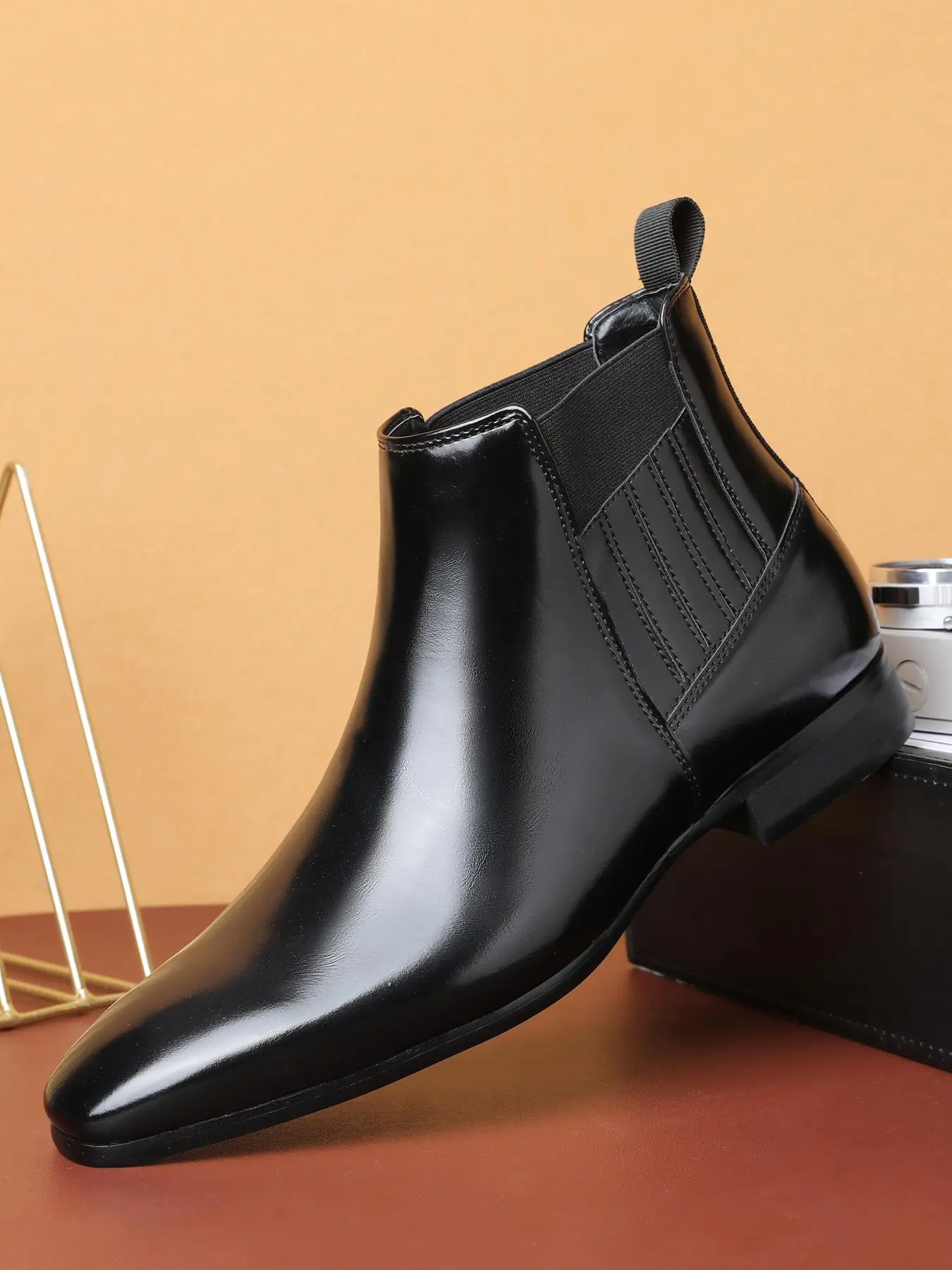 Men's Business Style Solid Color Chelsea Boots, Slip On Boots, Fashionable Elastic PU Leather Closed Ankle Boots for Daily Wear, Casual Trendy Stylish Shoes for Party, Daily Clothing Decor, Business Formal Boots Footwear