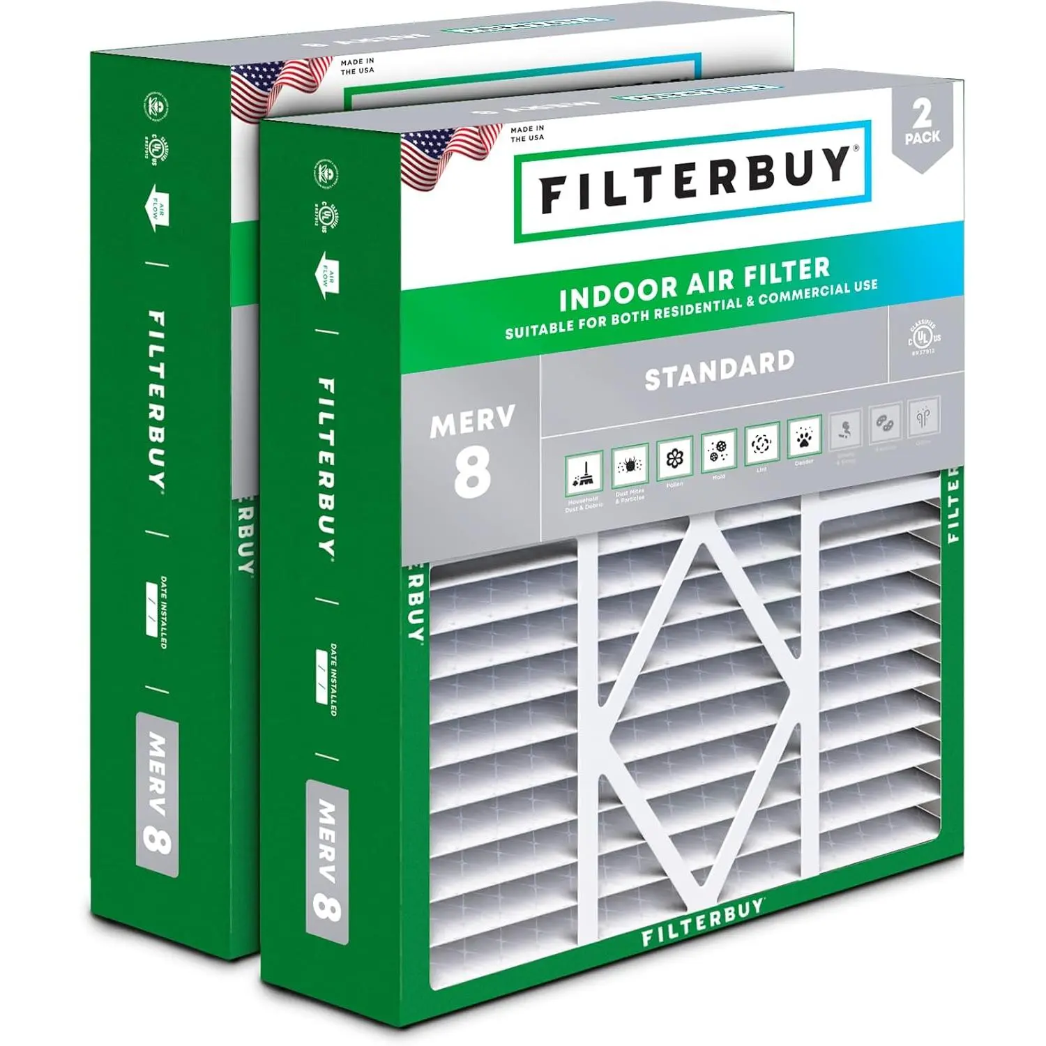 Filterbuy 20x20x5 Air Filter (2-Pack), Pleated MERV 8 Dust Defense HVAC AC Furnace Air Filters for Amana, Coleman, Goodman, Maytag, York, & More