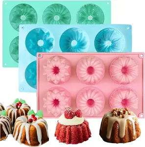 3 Pack Silicone Mini Bundt Cake Pans, 6-Cavity Nonstick Cupcake & Chocolate Molds, Flexible Baking Molds for Brownies, Jello & Desserts
