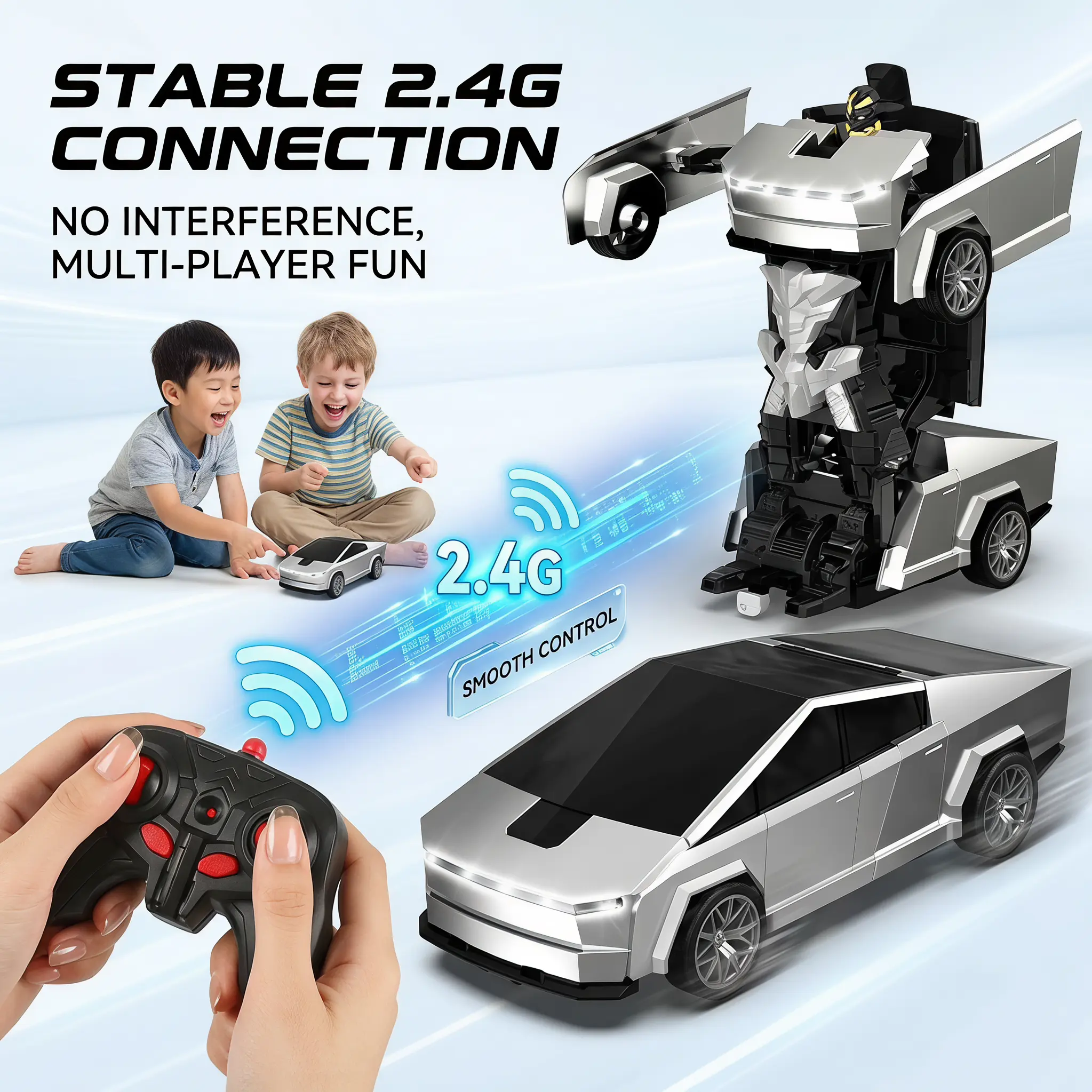 2-in-1 Transforming RC Robot Car, 2.4GHz Anti-Interference Remote Control Robot Cars with 1-Click Transform, Auto Demo Mode, USB Recharge, Cool Kids Gift (US Stock)