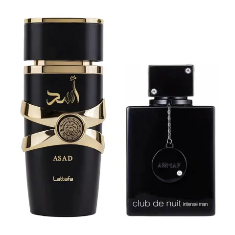 Armaf ASAD & Club de Nuit Intense Alcohol-Based Men's Fragrances, 3.4oz(100ml) 2-Piece Multi-Pack Luxury Fragrance Gift Set, Woody Spicy Fragrance, Perfume