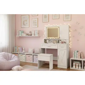 LED Vanity Table with Hidden Jewelry Compartment
