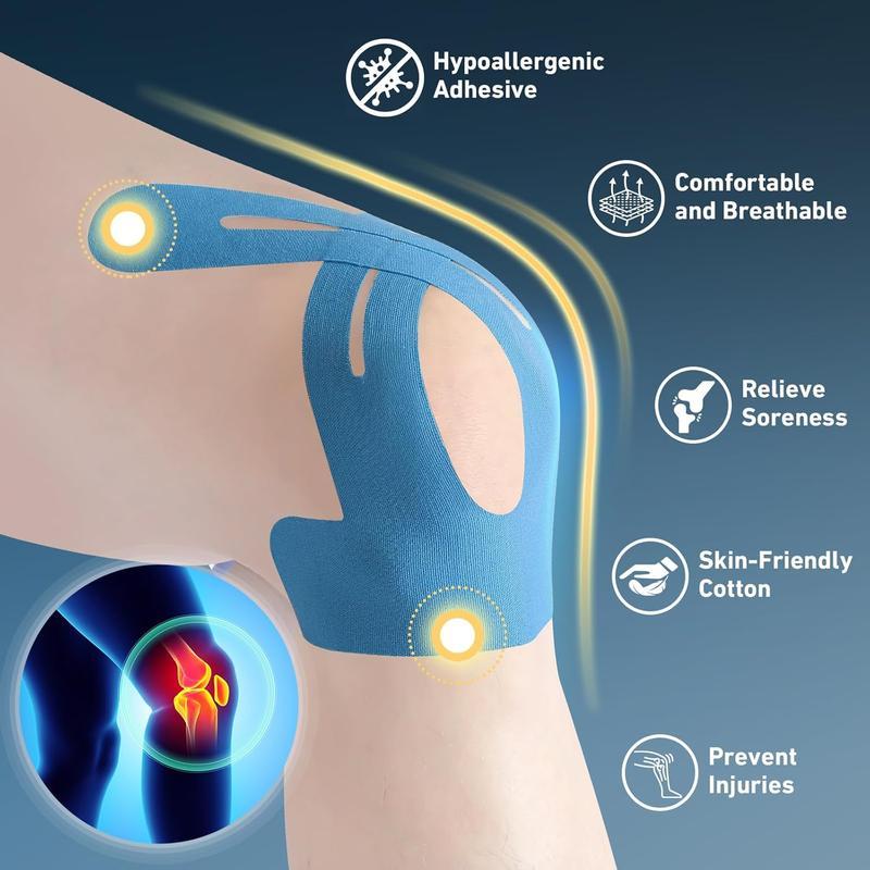 Precut Kinesiology Tape for Knees – Waterproof & Elastic Athletic Tape for Knee Support, Stability & Pain Relief | Breathable, Hypoallergenic & Latex-Free | Ideal for Basketball, Running & Training