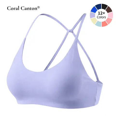 Coral Canton Women's Basic Seamless Sports Bra - Body-Hugger, Hook-Free, Strappy Backstrap Design, Summer Activewear for Back-to-School Sports, Outdoor Activities, Strappy Back