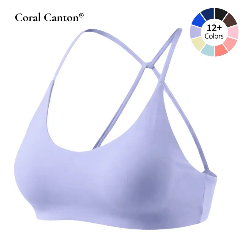 Coral Canton Women's Basic Seamless Sports Bra - Body-Hugger, Hook-Free, Strappy Backstrap Design, Summer Activewear for Back-to-School Sports, Outdoor Activities, Strappy Back