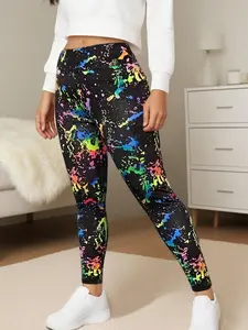 Plus Size All Over Print Tie Dye Leggings, Casual Comfy Skinny High Waisted Stretch Pants for Women, Women's Bottoms for Summer