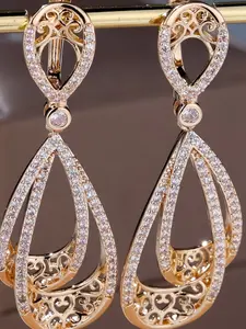 Geometric Hoop Shape Earrings for Women & Girls Zirconia Inlay Personality Trendy Design Engagement Earring Daily Wear Jewelry Accessory for All Seasons
