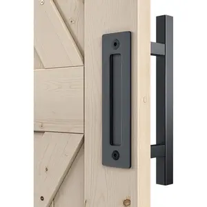 Heavy Duty 12" Pull and Flush Barn Door Handle Set, Large Rustic Two-Side Design, for Gates Garages Sheds Furniture, Solid Steel, Square, Black