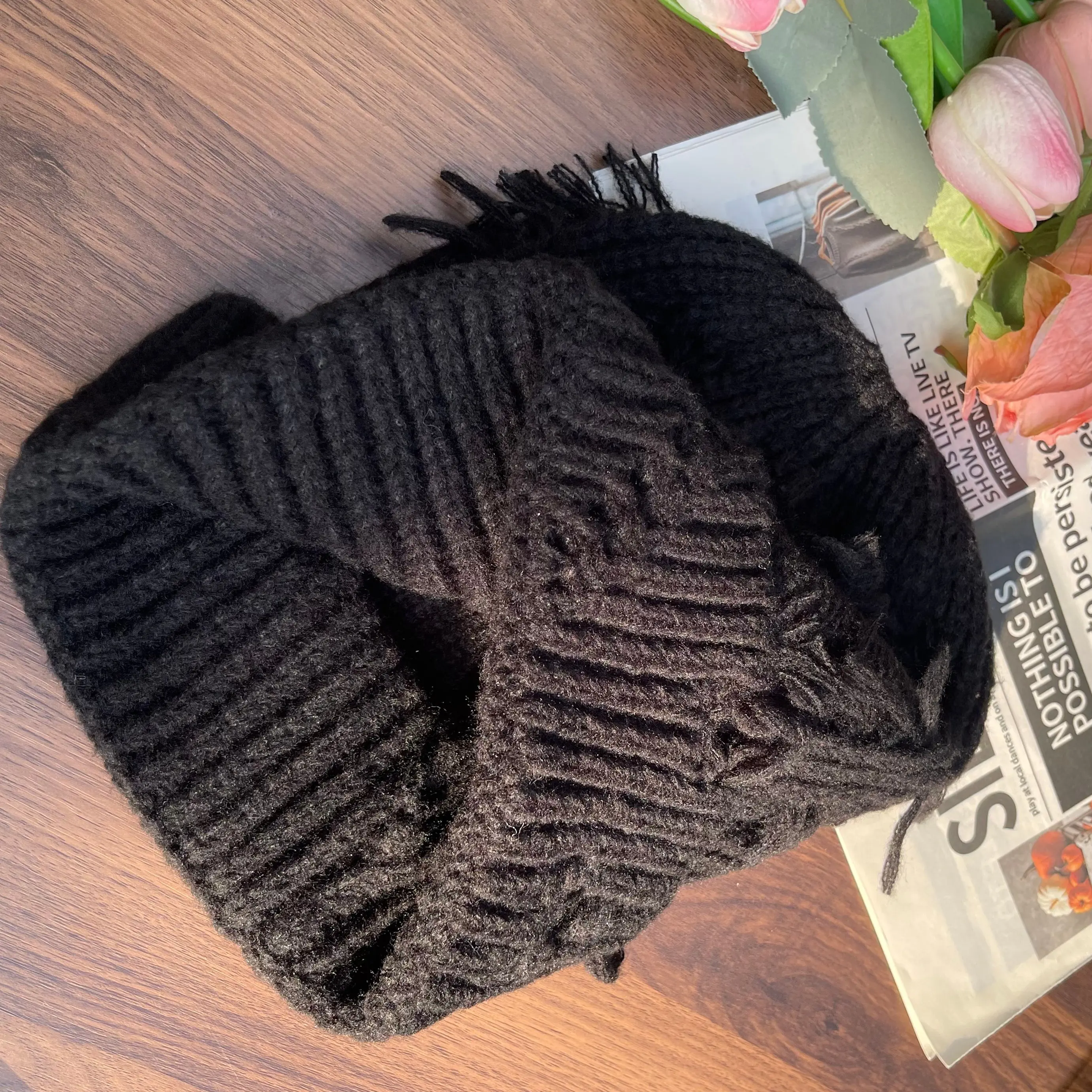 Y2K Distressed Knit Beanie Hat Grunge Skull Cap Vintage 