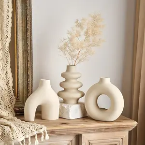 Set of 3 Bohemian ceramic vase set, decorative vase ornaments, wedding living room, bedroom, coffee shop, dining table decoration gifts