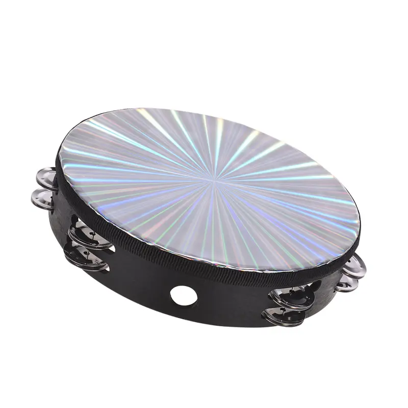 10-in Wood Frame Classic Tambourine - 1 Tambourine, Double Row Jingles, Sparkle-Head Sound, Reflective Head, Handbell, Cymbals, 238g, Unisex Educational Musical Toy Percussion Musical Instruments for Kids, Church Worship & Dancing