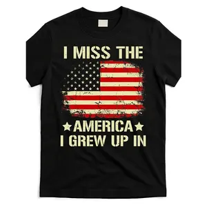 Retro Worn American Flag Design T-Shirt I Long for The America of My Childhood Patriotic Phrase Unisex Comfortable Fit Tee for Both Genders Casual Round Neck Top American Comfortable Tee Graphic Print Shirt Year-Round Tee for Daily Outdoor Activitie