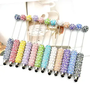 New pearl full diamond touch screen pen diy pearl capacitive touch ballpoint pen puzzle piercable bead cute pen wholesale