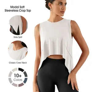 ODODOS Modal Soft Sleeveless Crop Top for Women Athletic Tee Gym Workout Cropped Yoga Tank