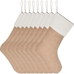 Burlap Christmas Stockings Xmas Fireplace  Stockings Decoration Stockings for Christmas Decoration DIY Craft (Flaxen, 9)