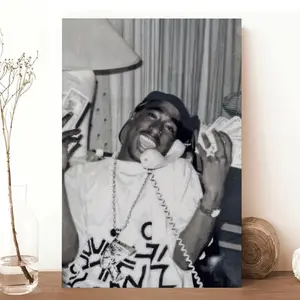 Unframe Tupac Shakur Street Photo, Hip Hop Legend Wall Decor, 90s Rap Icon Print, Black & White Urban Themed
