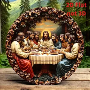 1pc 2D Circular Metal Wall Art, 8x8 Inches (20x20 Cm), "The Last Supper" Depiction Of Jesus And His Disciples, Classic Religious Home Decor, Suitable metal wall sign Vintage Metal Tin Sign home decor plaque funny bar sign Christ Cross Print Cross Design