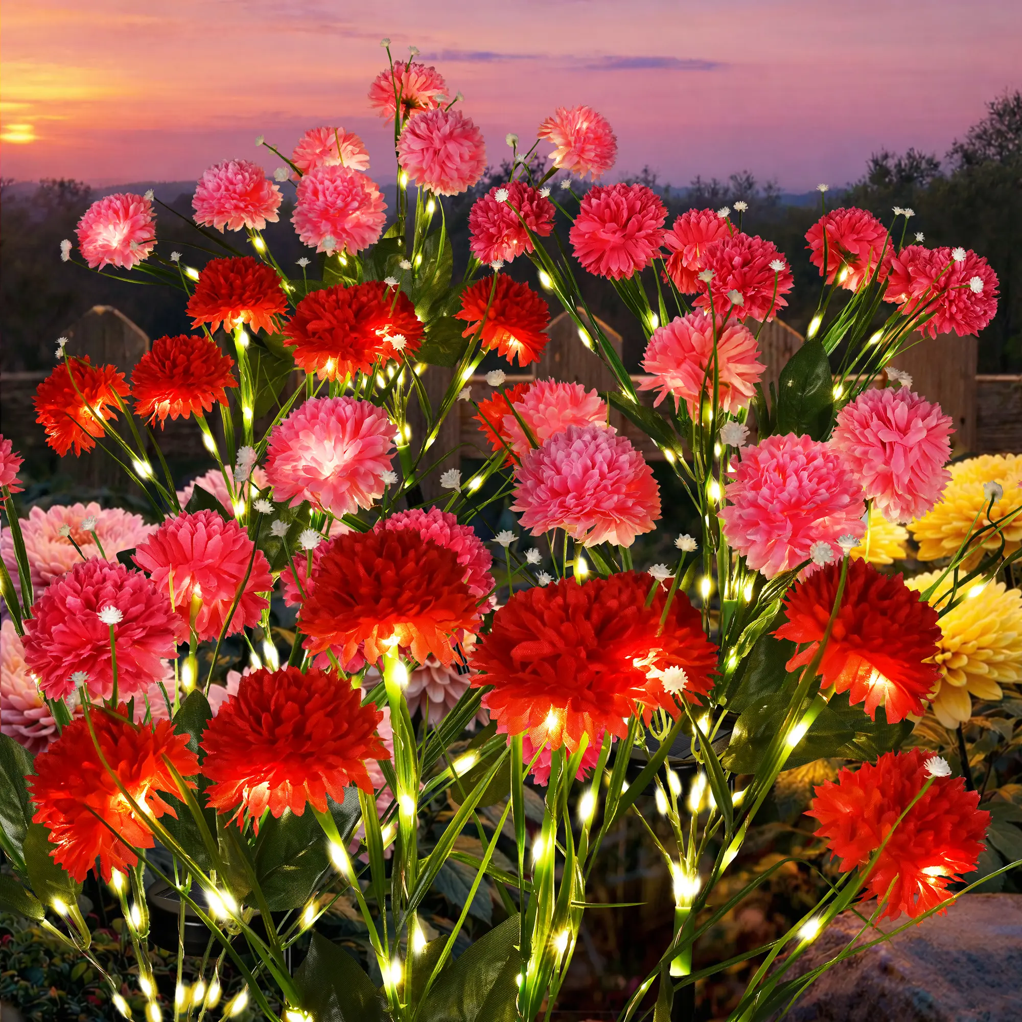 GIGALUMI Solar Flower Lighted Decorative Lamps (6-Pack), Outdoor Lighting Solutions with Flexible Stems to Shape Your Garden Look, 36 Chrysanthemums, Iron Construction, Water Resistant, 2 Modes, No Batteries Needed, Birthday Gift for Women (Multi-Colored)