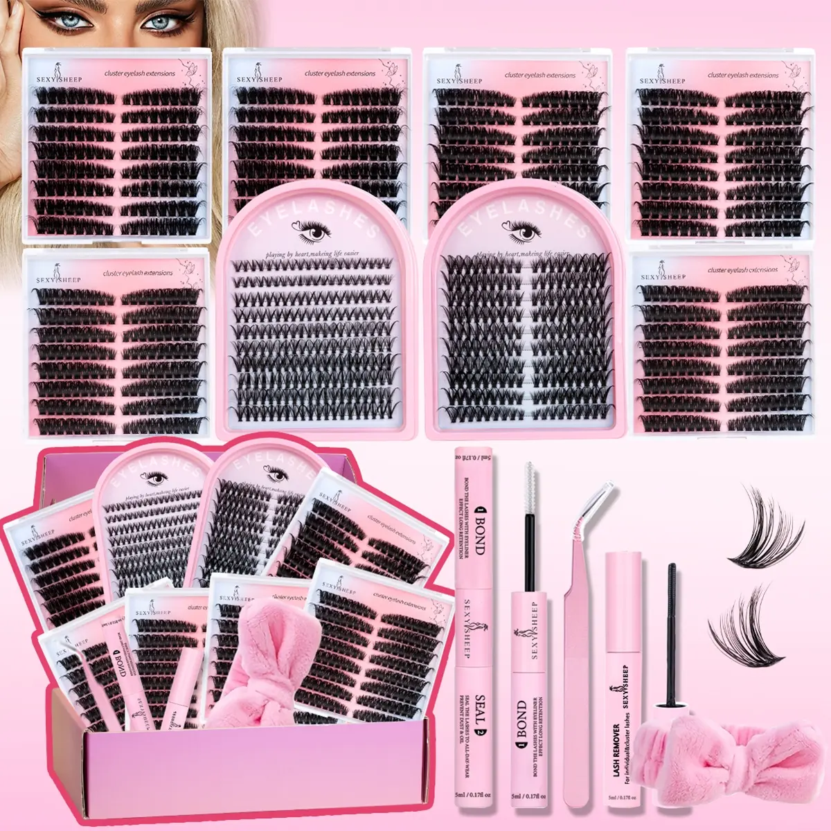 Lash Clsusters Kit Wispy Eyelash Clusters Kit Cluster  Natural Eyelash Extension Kit  Thin Band Individual Lashes Kit Diy Eyelash Extensions with   Bond & Seal & Glue Remover & Tweezer&Hairband DIY at Home Eyelash Extension Set Eyelashes Extension Set