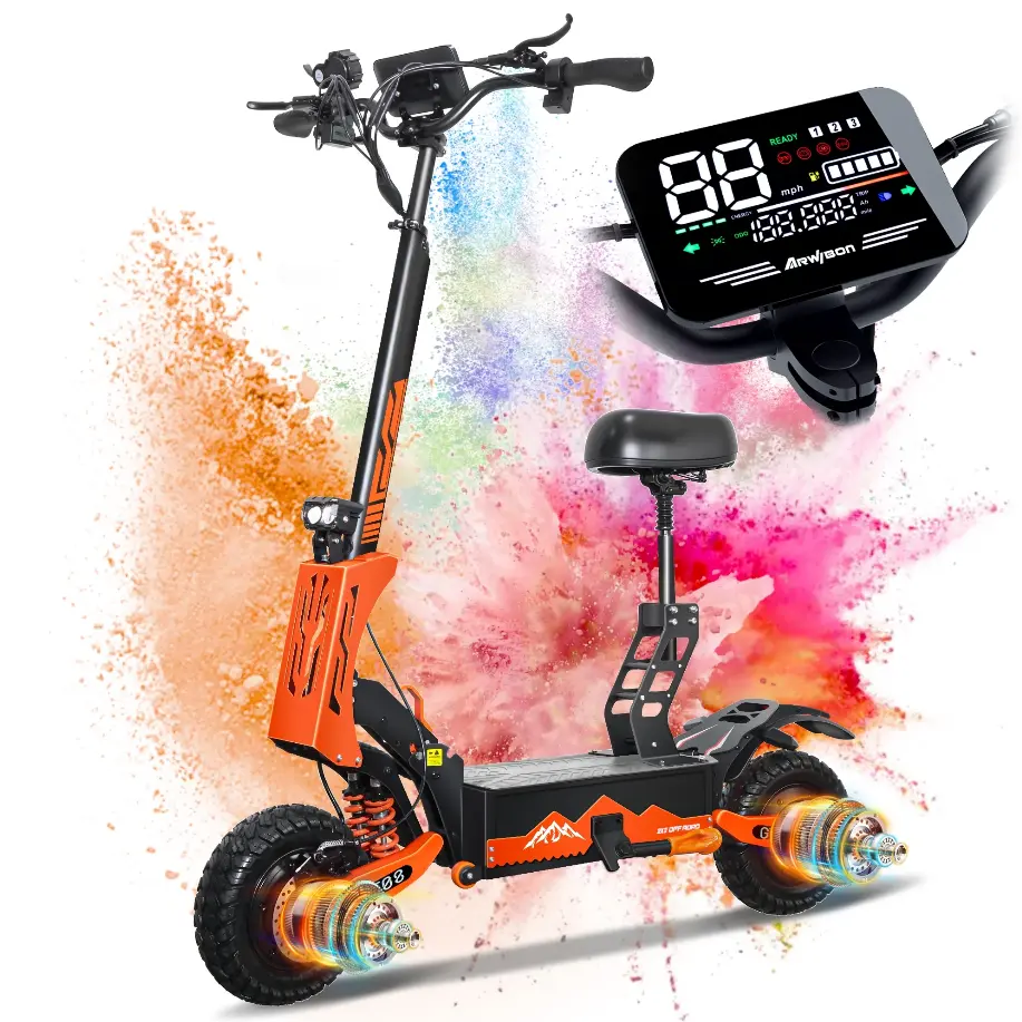 GT08 Adult High-Speed Commuting & Portable Folding Scooter - 60V 27AH, 5600W Dual Motor (50 MPH), 40 Mi Range, Seated Design, 11" Off-Road Tires, Shock Absorption, 440 lbs Capacity, Dual-Suspension, Commuting Scooter