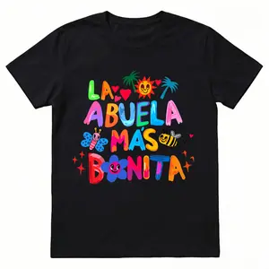 La Abvela Mas B0nita, Abvela Latina Grandmother Graphic Tee Pure Fabric Casual Crew Neck T-Shirt Trendy Tops for Women for Men, Perfect Gift