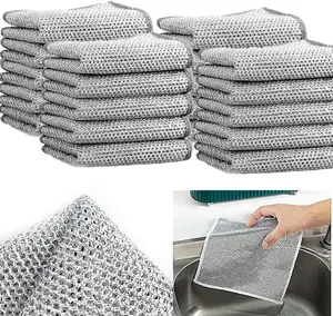 Multipurpose Reusable Wire Dishcloths 10 Counts double layer Dishwashing Rags，Multipurpose Non-Scratch Wire Dishcloths for Wet and Dry Use, Reusable Wire Cleaning Cloths for Kitchen, Sinks, and Pans Silver Removable, Washable & More