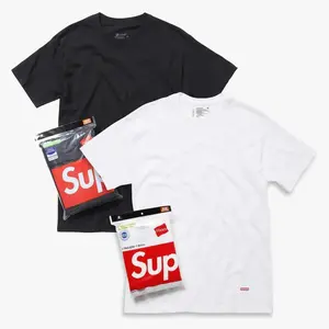 Supreme x Hanes Tagless Tees (Full Pack of Each) Black and White - Comfortable Comfy Cozy Cotton T-Shirt Unisex for Mens Womens GS Kids Young Junior Holiday Christmas Gift Stocking Stuffer