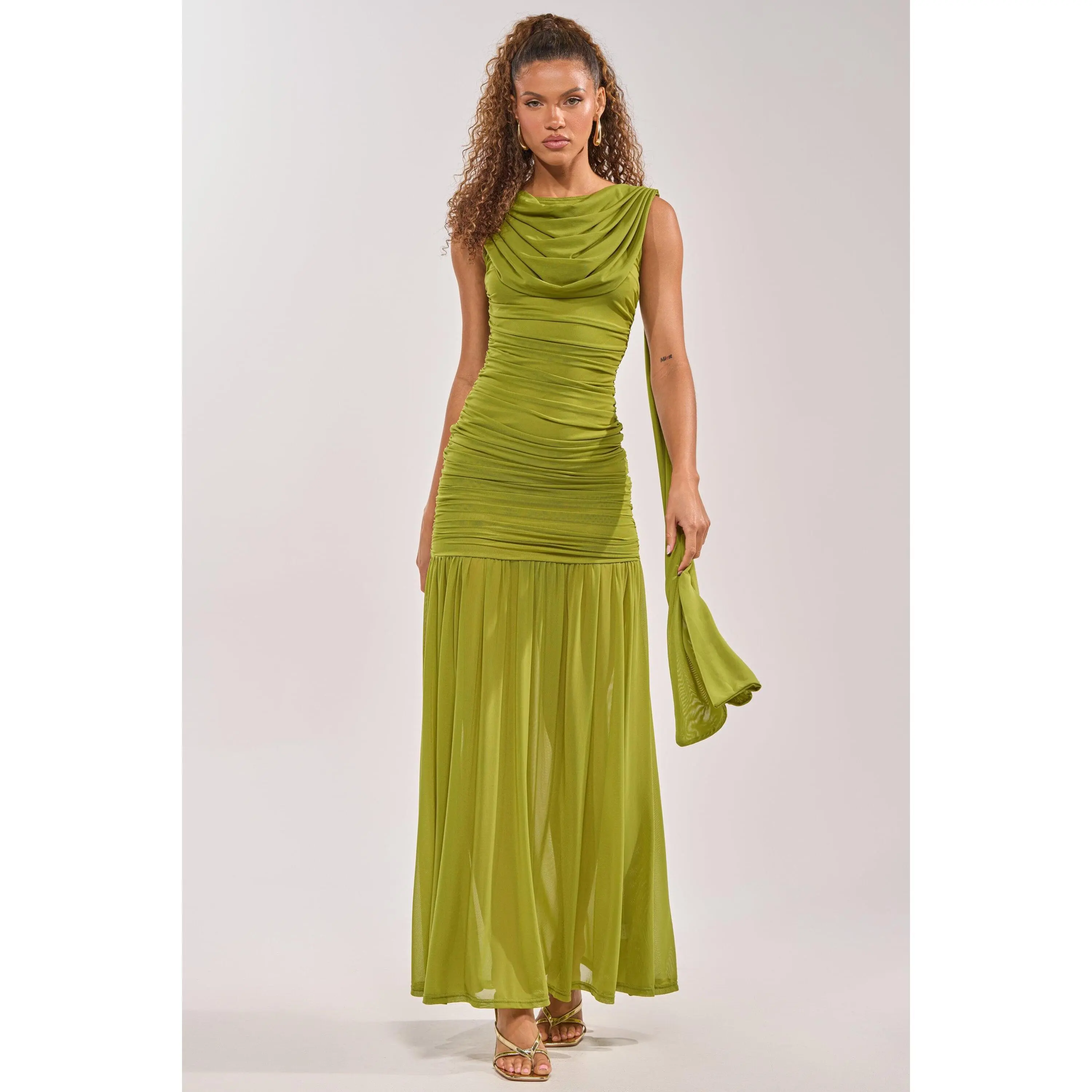 TRENDSETTER ENERGY LAYERED MAXI DRESS IN GREEN