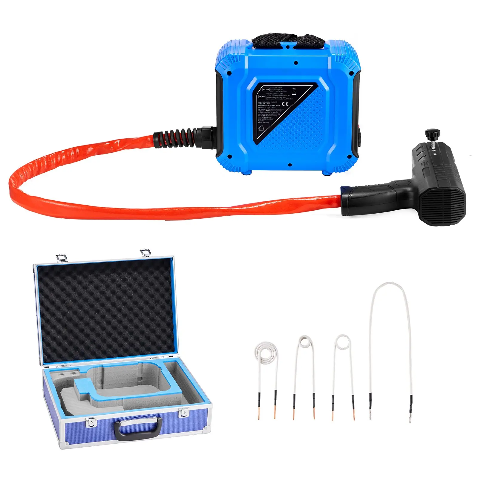 VEVOR Handheld Induction Heater Kit for Bolt Removal, 1800W 110V Magnetic Induction Tool with Ergonomic Handheld Grip, Cooling Function, 4 Copper Coils & Storage Box, Rusty Screw Remover for Car Garage Repairs, Cooling Fan, Heat Protection