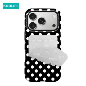 Koolife 2PCS Black White Polka Dot Phone Case + Suction Cup Mount Glossy PC+TPU Shockproof Protective Cover Classic Minimalist Compatible with iPhone 17 17Pro 17ProMax 17Air 16 15 14 13 12 11 7 8 7Plus 8Plus XR X XS XS Max Pro Max Plus Must-Have!