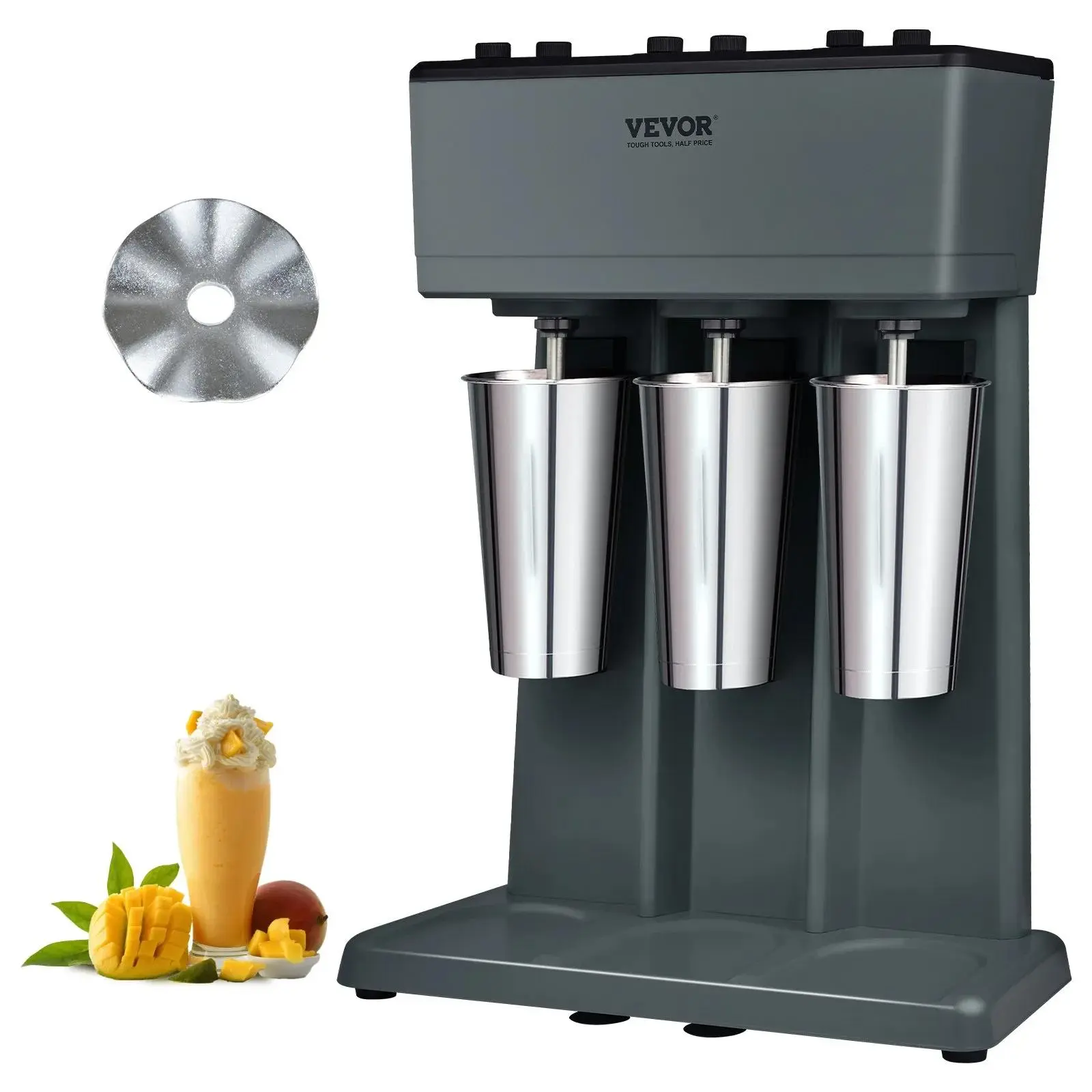 【Summerfinds】VEVOR Milkshake Maker,  375W x 3 Electric Milkshake Machine, Triple Heads Drink Mixer Blender Machine, 3-Speed Milkshake Mixer with 3 x 820 ml Stainless Steel Cups, for Commercial and Home