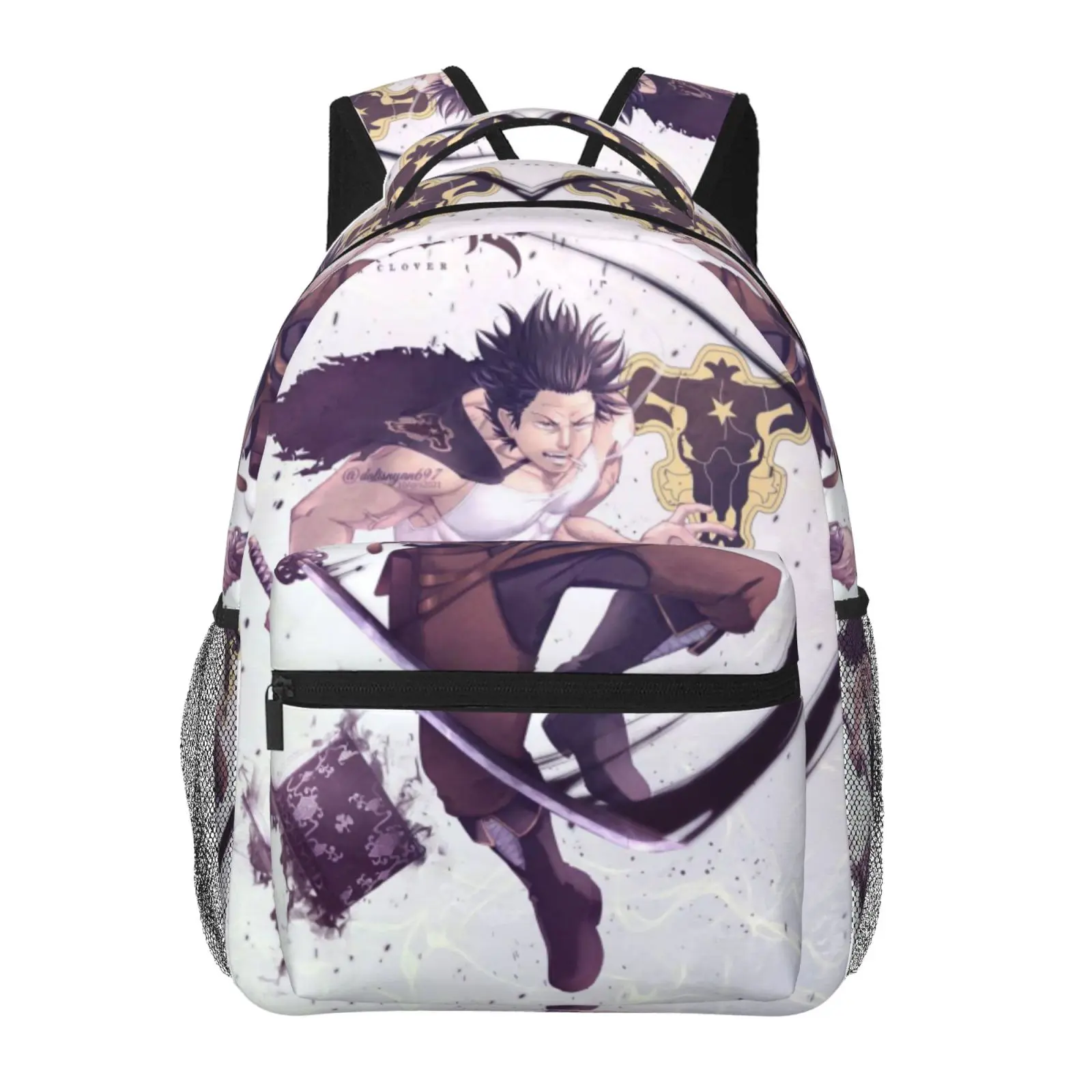 Black Clover All Over Print Backpack for Fans, Anime Style Water-Resistant Oxford Laptop Daypack for Back to School & Campus Life, Back To School Haul, Swag Backpacks, Character Art, Anime Theme, Full-Wrap Print, Oxford Cloth, Birthdays