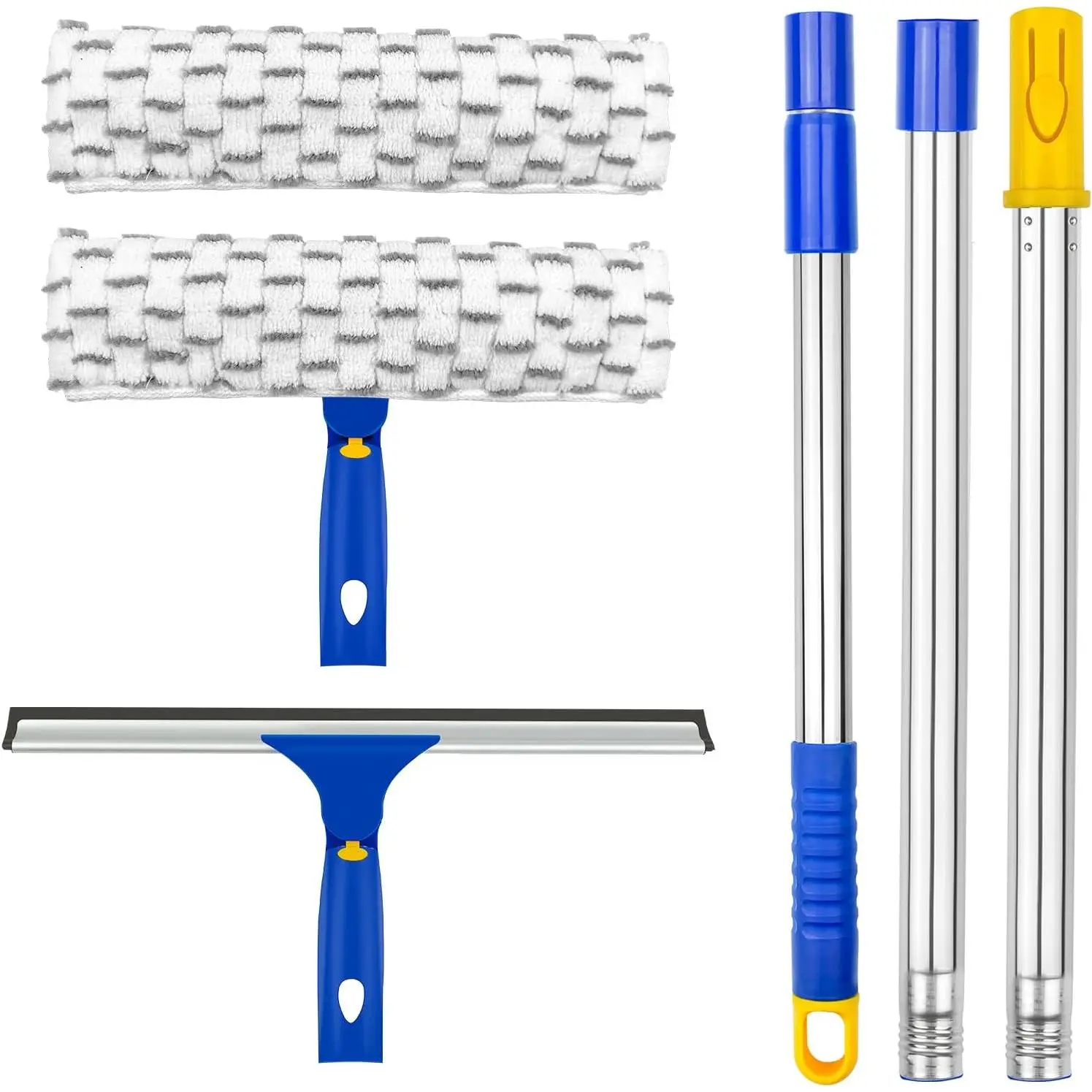Sturdy Durable Squeak-Free Extendable Window Cleaner with Stainless Steel Pole, 12"&11" Microfiber Scrubber Combi, Swivel Head, 2 Pads for Window, Sliding Door, Boat (Ideal for Women’s Home Care)