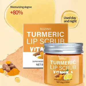 Rozino Turmeric Lip Scrub with Vitamin C - Organic Exfoliator & Moisturizer for Dry Cracked Lips - 50g Natural Formula for Smoother Lips