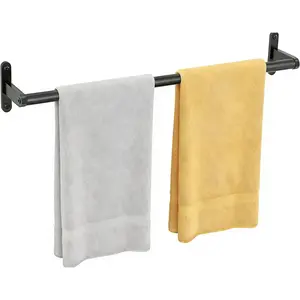 24 Inch Matte Black Wall Mounted Towel Bar Heavy Duty Space-Saving Single Hand Towel Holder Rod for Bathroom