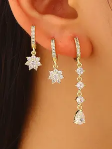 2026 Coquette Gold Dangle Earrings Set  5Pcs Sparkly CZ Butterfly Flower Chain Hoop Earrings for Women