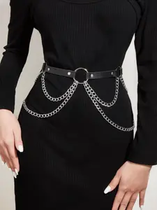 Women's Punk Style Chain Decorated Studded Belt Buckle Harness Belt, Fashionable Adjustable Harness Belt for Party, Daily Clothing Decor, Trendy All-match & Exquisite Belt for Birthday Gift