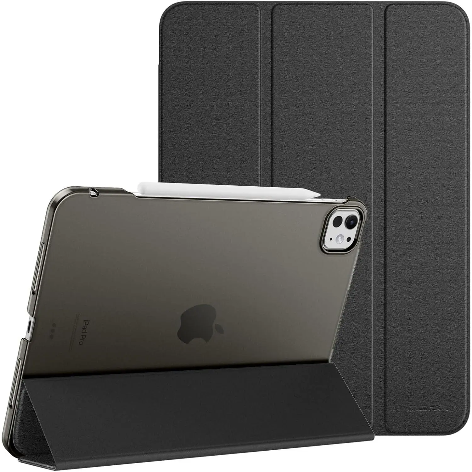 for iPad Pro 13 Inch Case M4 2024 (7th Gen), Ultra Slim Stand Case with Hard PC Translucent Back Shell Cover for iPad Pro 2024 Model (A2925/ A2926/A3007), Support Apple Pencil Pro, Black