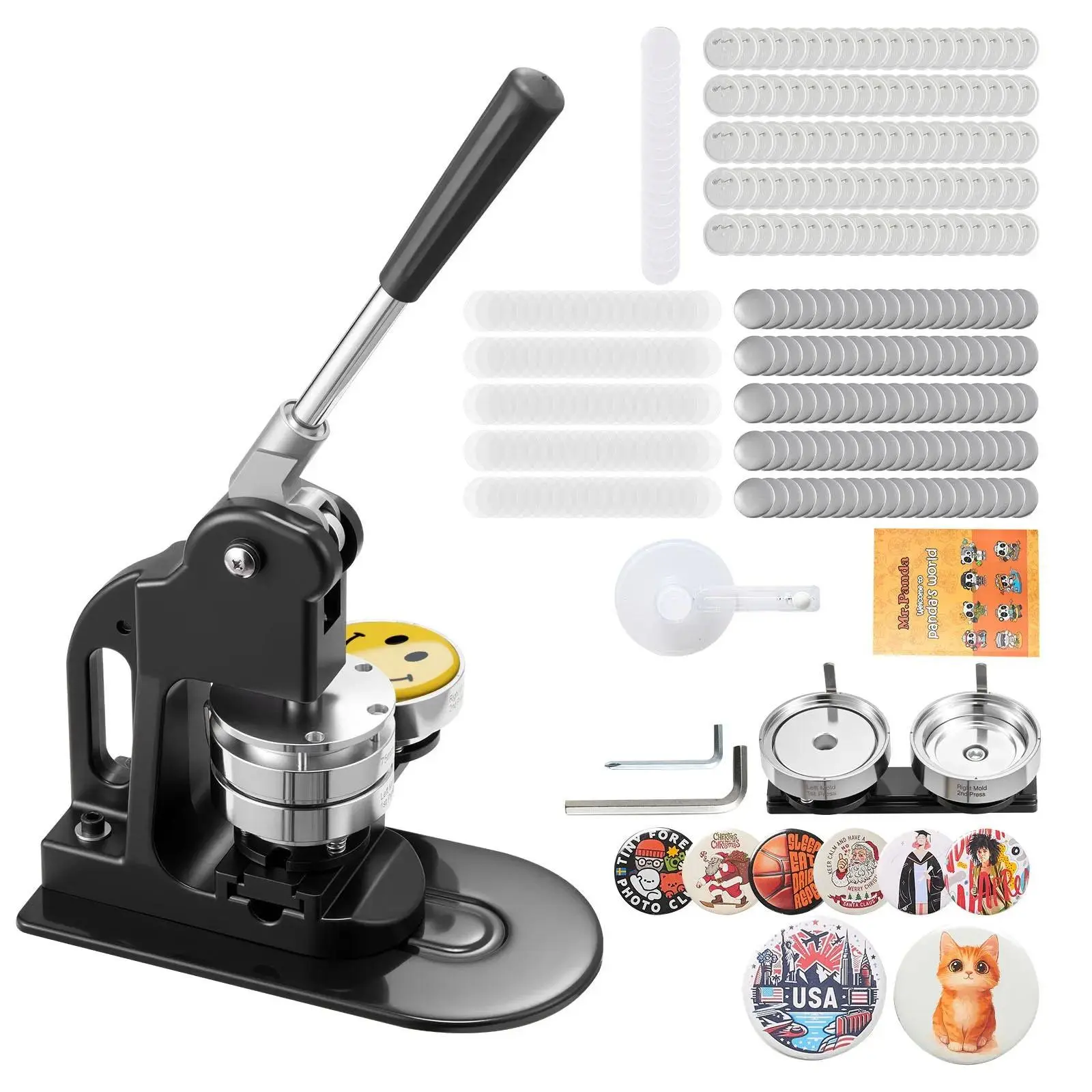 3 Inch Button Maker Machine, Complete DIY Pin Badge Maker Kit with 500PCS Button Parts, Circle Cutter, Hex Wrenches and Magic Guide Book, Ergonomic Labor-Saving Handle, Sturdy ABS Craft Press Machine for Personalized Badges, Pins and Key Chains Making