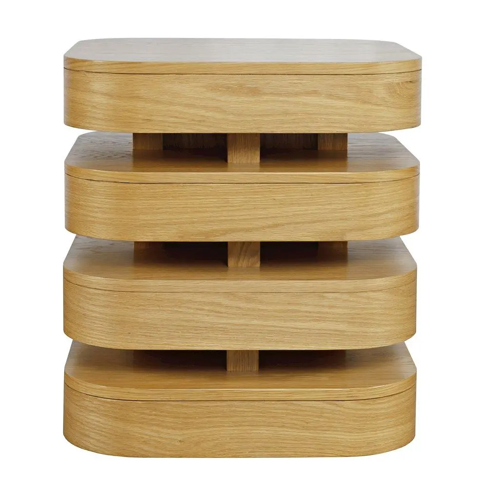 Brix Mid-Century Modern Warm, Richly Finished Floating Sculpture Layered Square End Table, Stylish Indoor Furniture Side Table