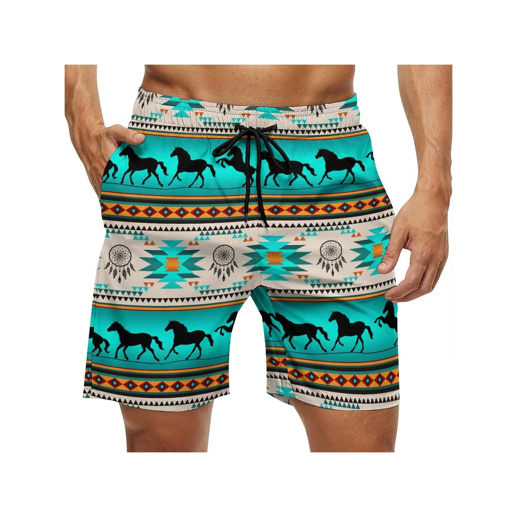 Men's swimming trunks beach shorts, American Southwest Indian horse stretch soft lightweight swimming shorts quick-drying swimsuit outdoor vacation leisure sports shorts